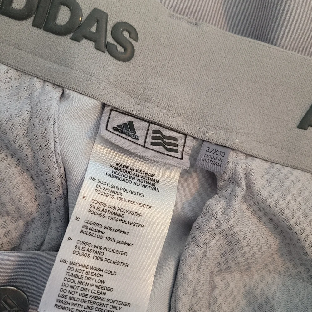 Adidas Mens Golf Pants Thin Pinstripe Size 32 X 30 Gray White